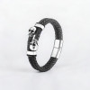 Bracelet homme cuir double cordon tresse noir fermoir tete de mort acier