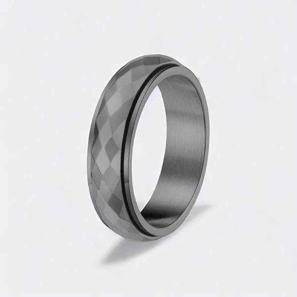 Bague anneau tournant antistress acier facetté