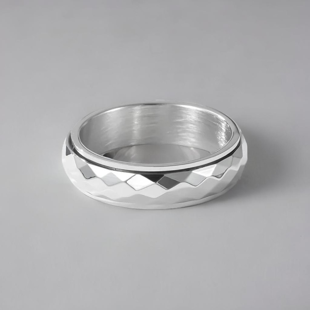 Bague anneau tournant antistress acier facetté