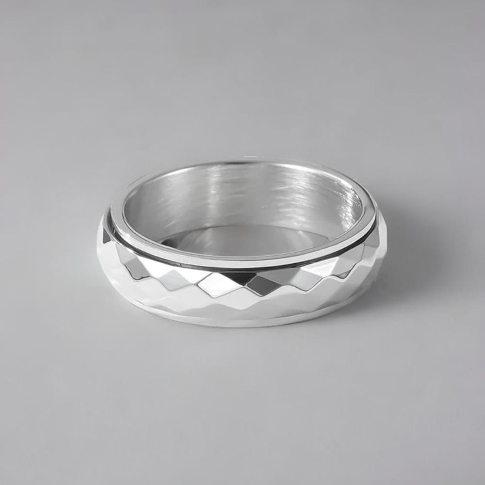 Bague anneau tournant antistress acier facetté