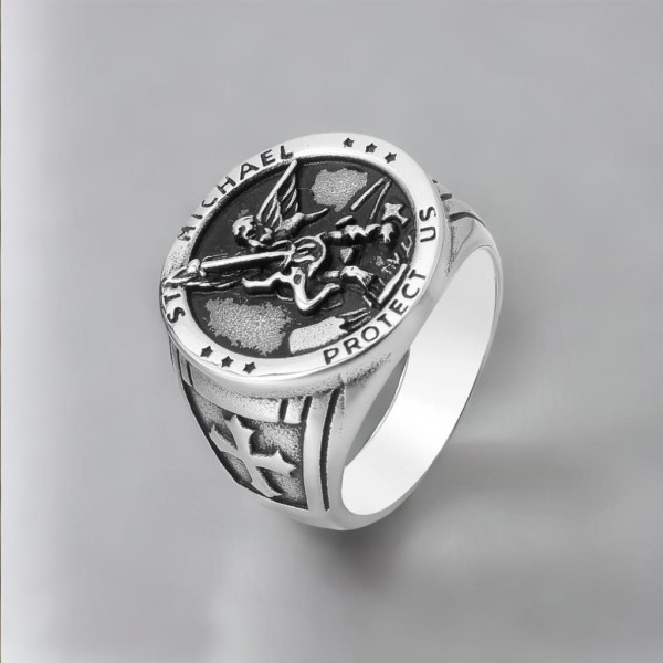 Anello di protezione da uomo in acciaio Saint Michael Chevaliere