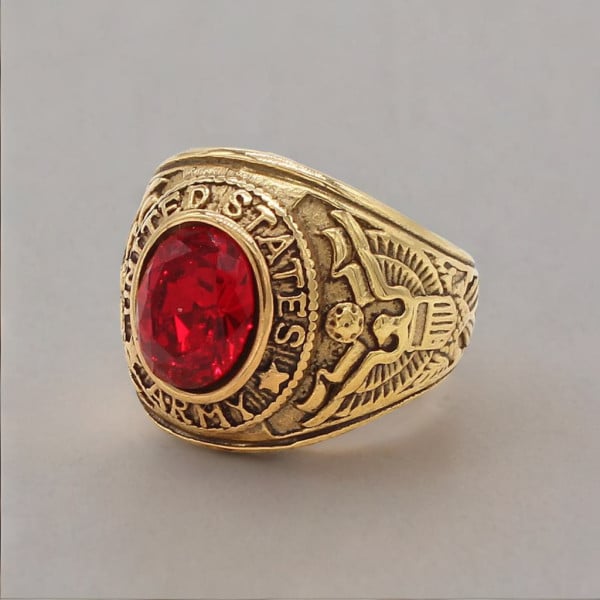 Bague Chevaliere Homme armee americaine acier serti zirconium