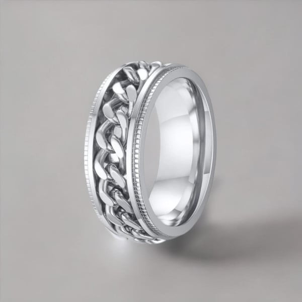 Bague homme acier chaine tournant anti stress personnalisable