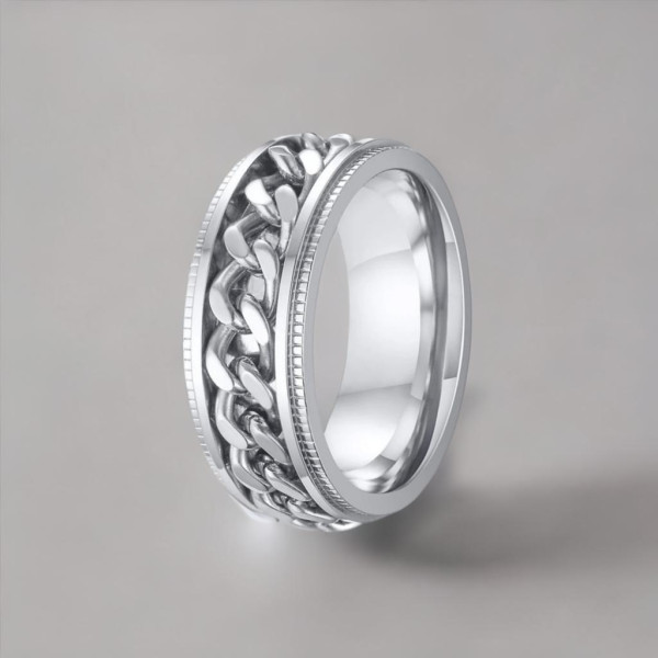 Bague homme acier chaine tournant anti stress personnalisable