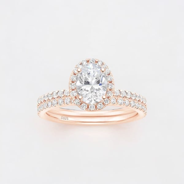 Anello di fidanzamento da donna doppio anello in argento zirconio ovale 3 colori