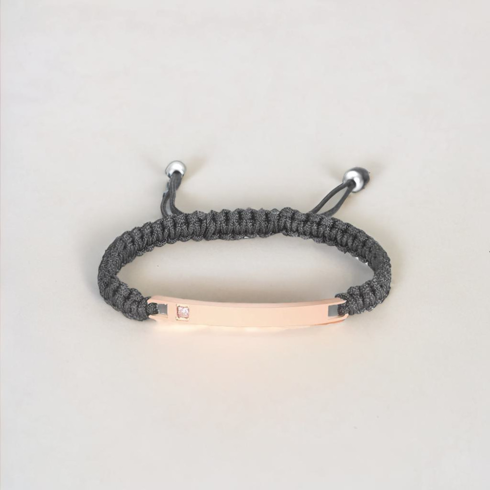 Bracelet personnalise couple nylon tresse zirconium plaque acier