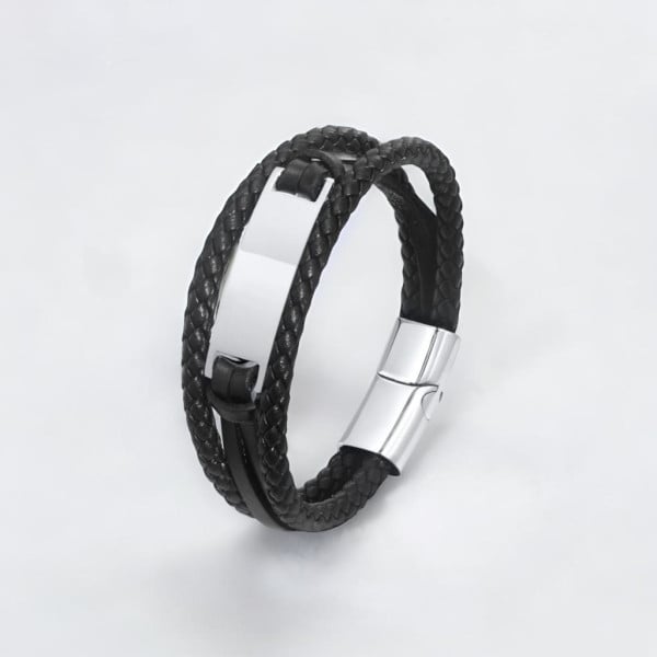 Personalized men's leather curb bracelet