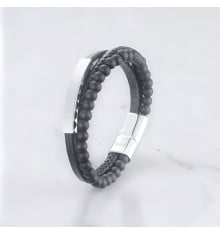 Bracelet personnalise cuir homme multi ligne gourmette acier
