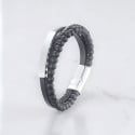 Personalized men's leather bracelet multi line steel curb