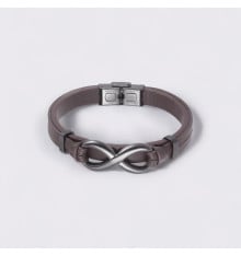 Black leather infinity men's bracelet
