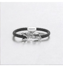Braided Leather Cuff Bracelet Dragon Stainless Steel Magnetic Clasp