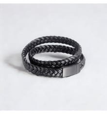 Bracciale Uomo in Pelle Intrecciata con Chiusura Magnetica in Acciaio