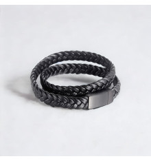 Bracelet homme cuir tresse fermoir acier aimante
