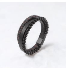 Bracciale da uomo in pelle intrecciata multinastro con chiusura in acciaio