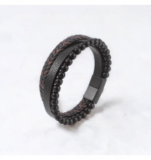 Bracelet homme cuir tresse multi rubans fermoir acier