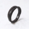 Men's multi-ribbed braided leather bracelet steel clasp