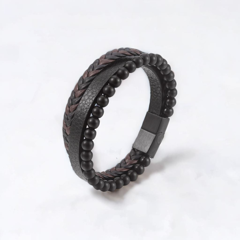 Pulsera de hombre de piel trenzada con múltiples cintas y cierre de acero
