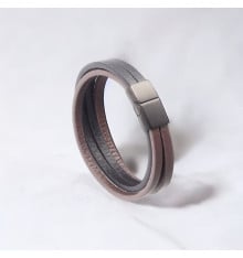 Bracelet homme cuir multi-rubans fermoir acier aimante