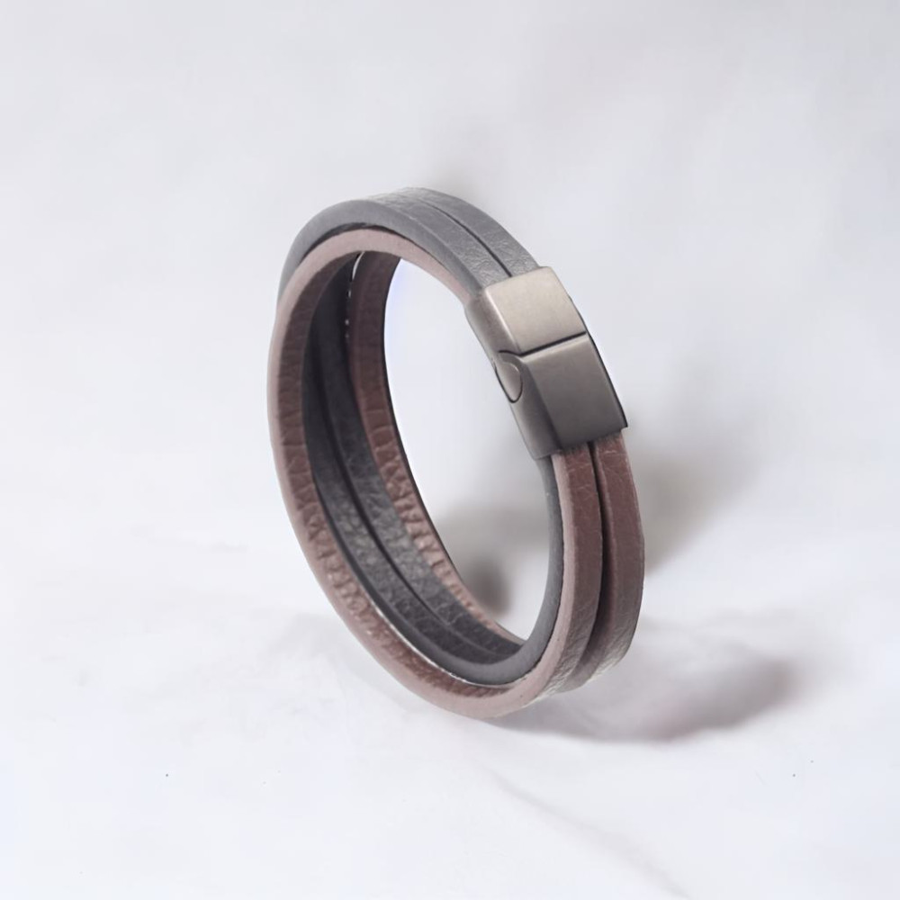 Men's Multi Ribbon Leather Bracelet Stainless Steel Clasp