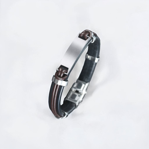 Bracciale in pelle personalizzato da uomo, piastra in acciaio