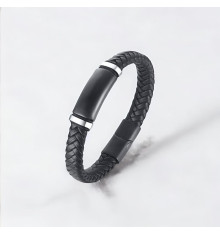 Pulsera de hombre personalizada de cuero trenzado con borde de acero
