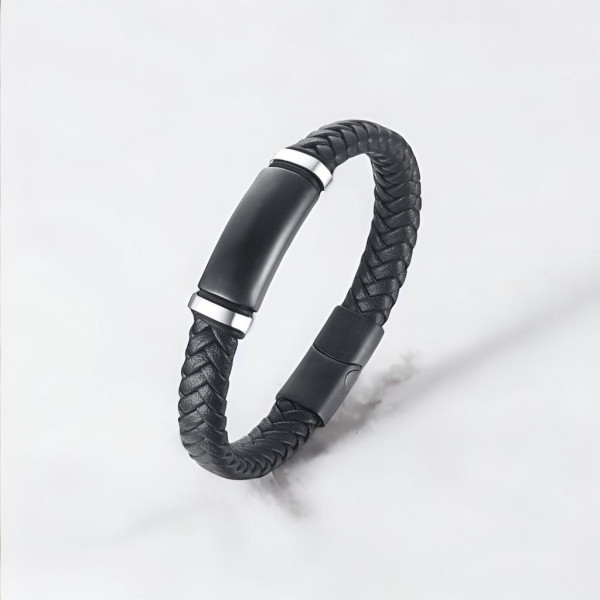 Bracelet personnalise cuir tresse homme gourmette acier
