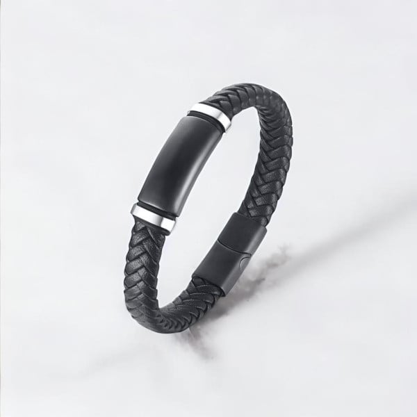Bracelet personnalise cuir tresse homme gourmette acier