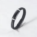 Personalized men's braided leather bracelet with steel curb