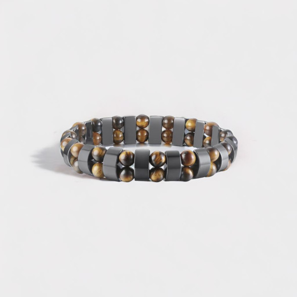 Bracelet homme gourmette hematite magnetique perle noir double ligne