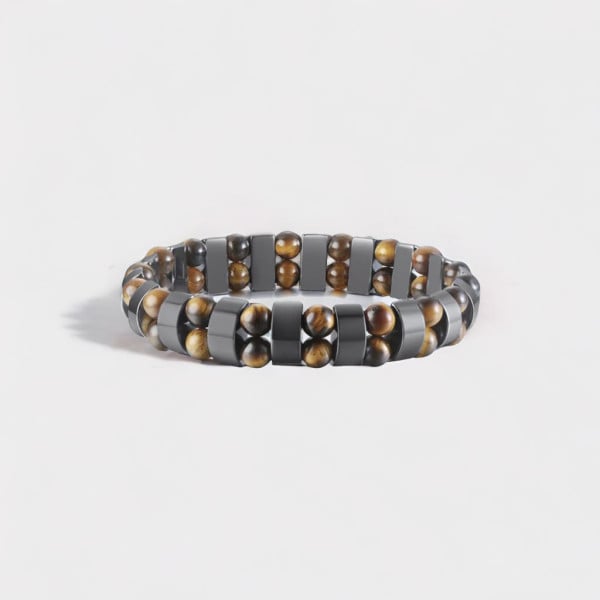 Bracelet homme gourmette hematite magnetique perle noir double ligne