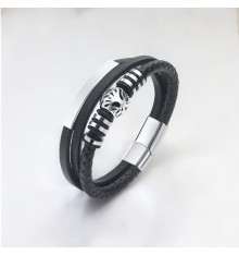 Personalized leather bracelet for men with multi-line curb chain tree of life