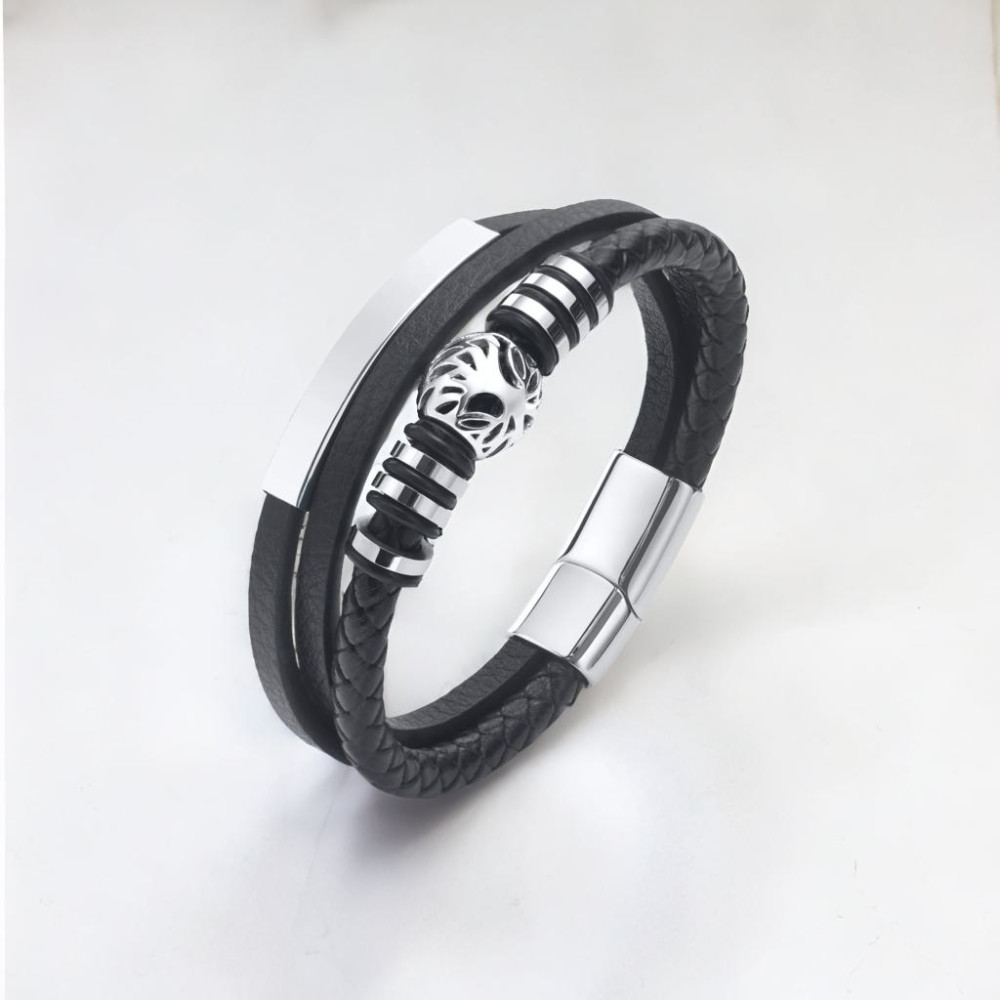 Bracelet personnalise cuir homme multi ligne gourmette arbre de vie
