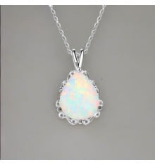 Rhodium Plated Sterling Silver Water Drop Opale Pendant Necklace
