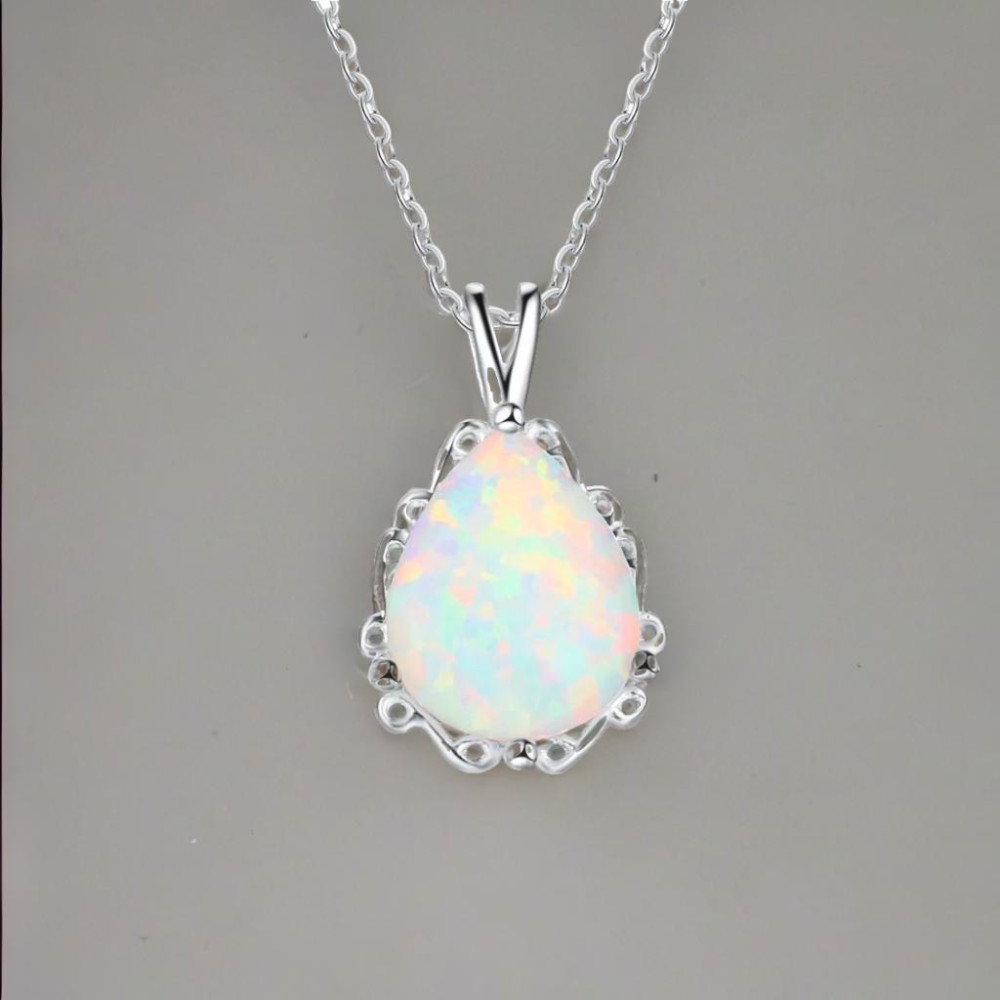 Opal-Wassertropfen-Halskettenanhänger aus Rhodiumsilber