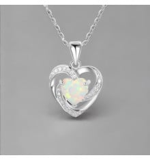 Colgante cadena plata corazón ópalo circonio
