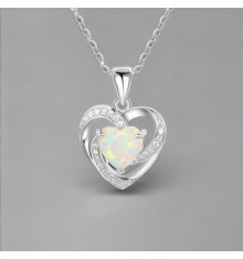 Pendentif chaine argent coeur zirconium opale