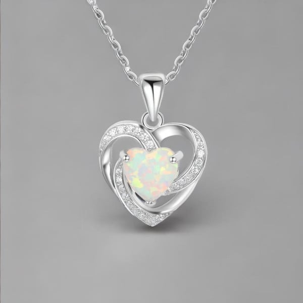Pendentif chaine argent coeur zirconium opale