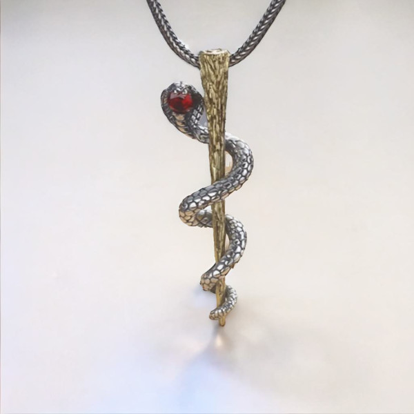 Ciondolo in argento da uomo Bastone serpente Asclepio