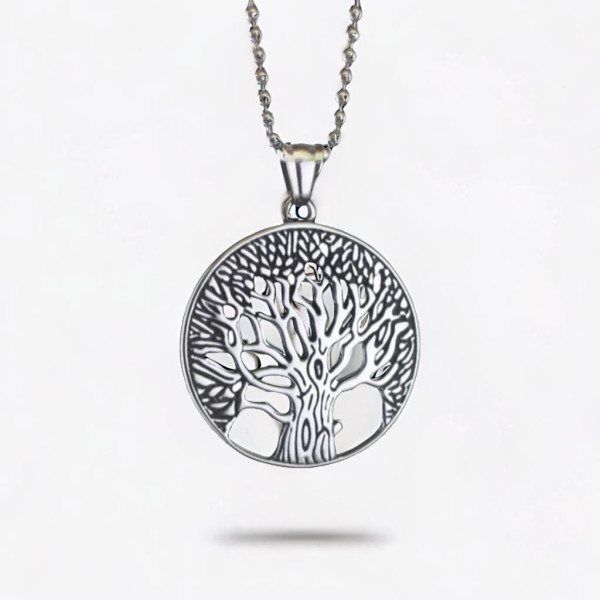 Ciondolo in argento 925, medaglione celtico rotondo con albero della vita