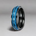 Anello in tungsteno personalizzato da uomo, alleanza blu sfaccettata