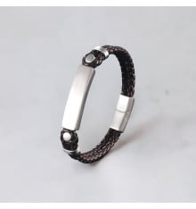 Bracelet personnalise cuir gourmette acier homme double cordon personnalisable
