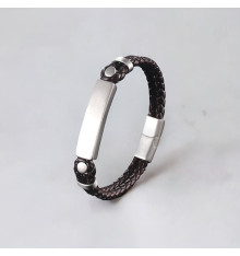 Pulsera de hombre personalizada de acero y cuero con doble cordón personalizable