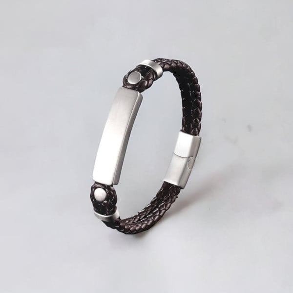 Bracelet personnalise cuir gourmette acier homme double cordon personnalisable