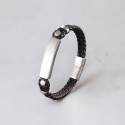 Bracciale da uomo personalizzato in pelle barbazzale in acciaio con doppio cordone personalizzabile