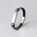Men's Black Leather Stainless Steel Custom ID Bracelet
