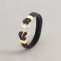 Herenarmband met zwart gevlochten leren koorden en stalen anker