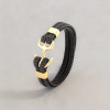 Bracelet homme cordons cuir tresse noir ancre acier