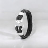 Bracelet homme cordons cuir tresse noir ancre acier