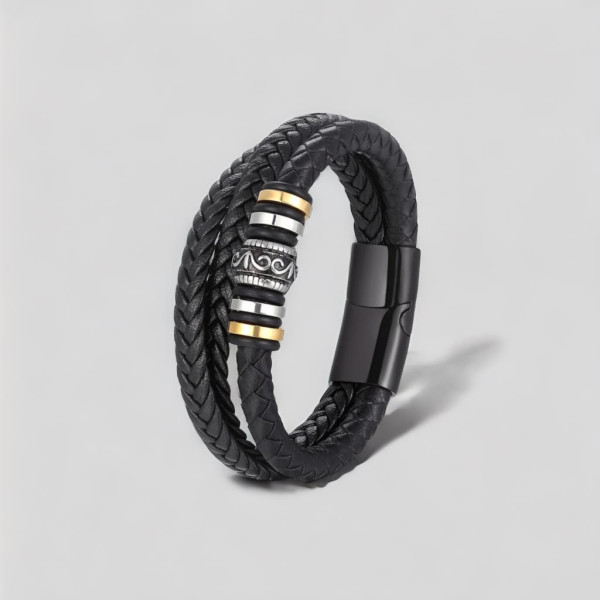 Bracciale celtico multicorda in pelle intrecciata con chiusura in acciaio