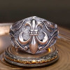 Men's Sterling Silver Adjustable Open Fleur de lys Biker Ring